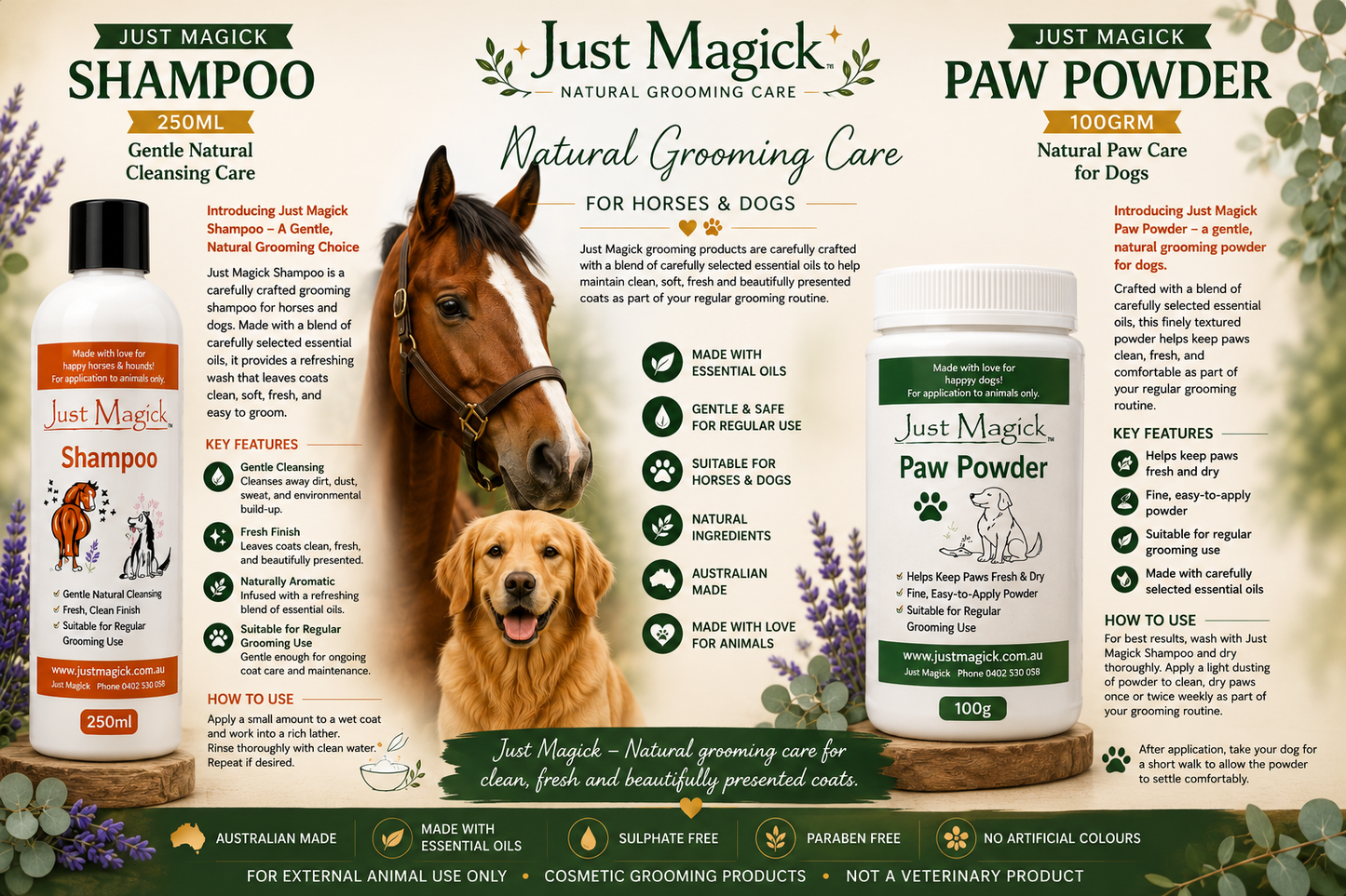 THE JUST MAGICK SHAMPOO & JUST MAGICK PAW POWDER