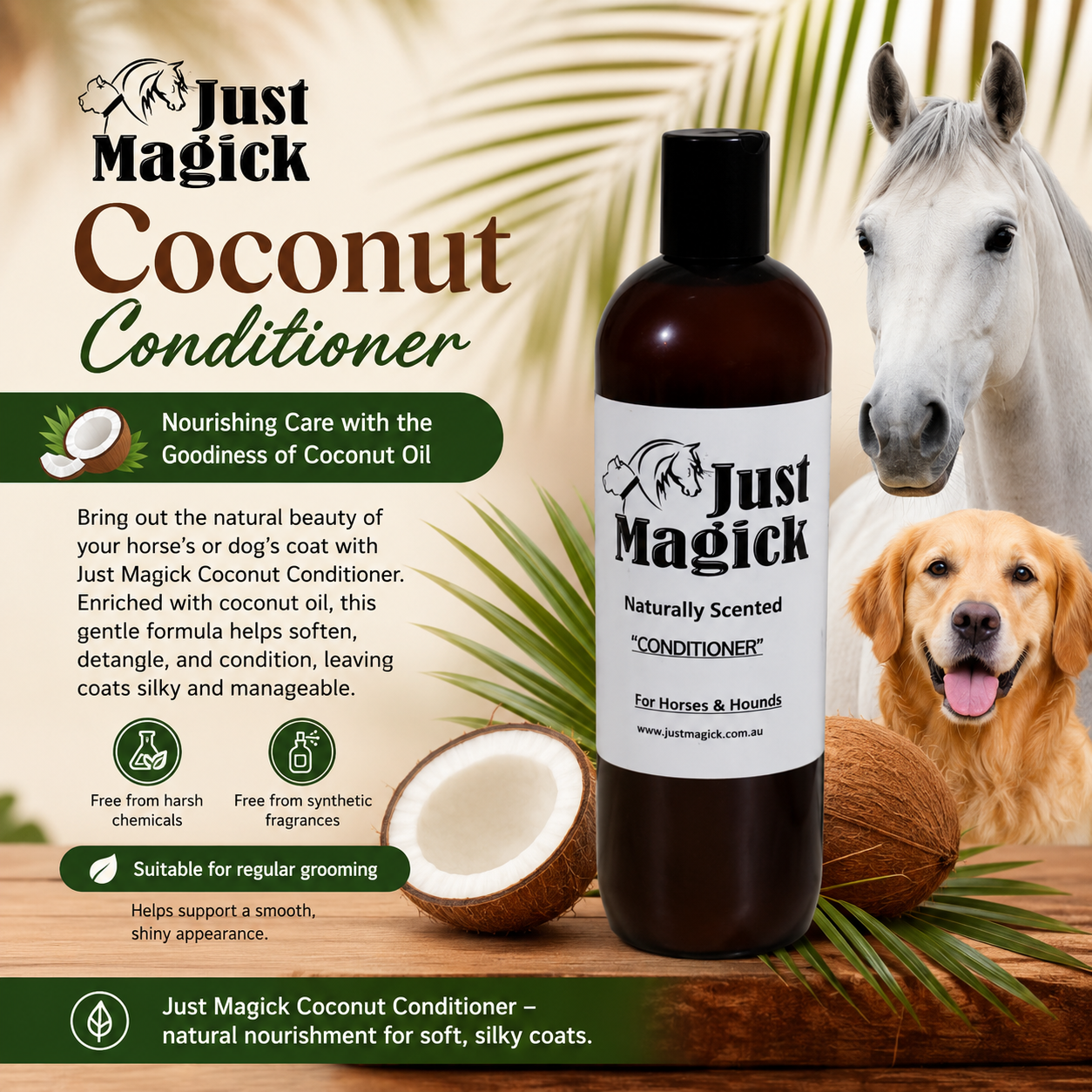 JUST MAGICK COCONUT CONDITIONER FOR HORSES AND DOGS 5LT