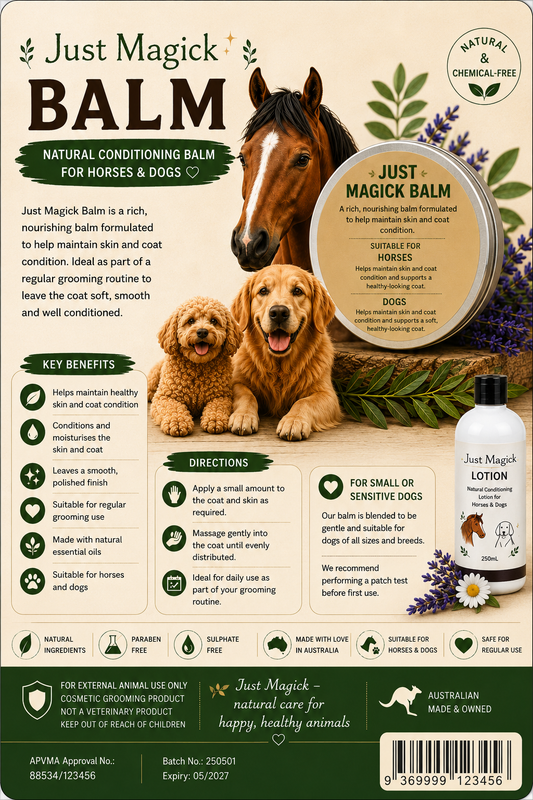 ..JUST MAGICK BALM FOR HORSES & DOGS (DOUBLE STRENGTH OF THE LOTION)