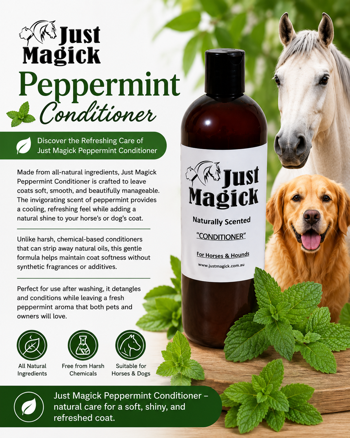 JUST MAGICK PEPPERMINT CONDITIONER FOR HORSES AND DOGS 5LT
