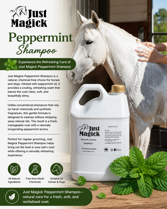 JUST MAGICK PEPPERMINT SHAMPOO FOR HORSES AND DOGS 5LT