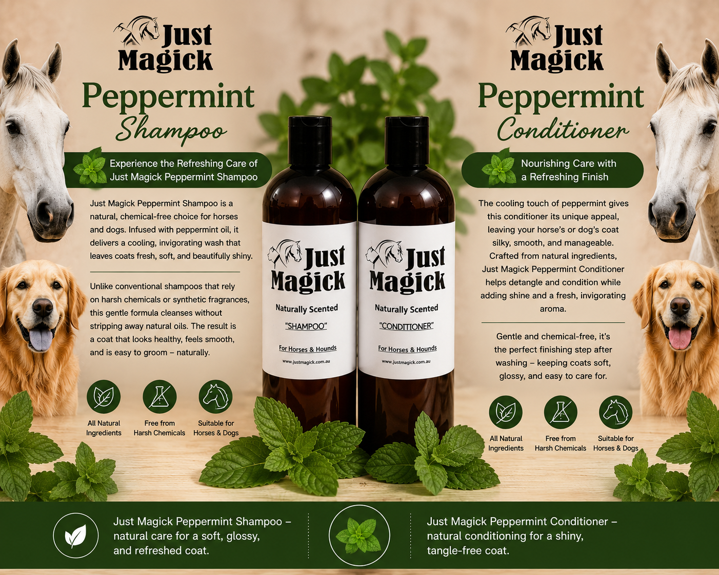 JUST MAGICK PEPPERMINT SHAMPOO & CONDITIONER HORSES & DOGS