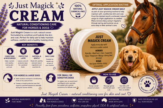 ..JUST MAGICK CREAM FOR HORSES AND DOGS (DOUBLE STRENGTH OF THE LOTION)
